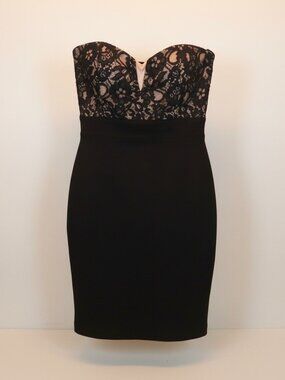 Mystic Strapless Black Lace-Trim Bodycon Dress